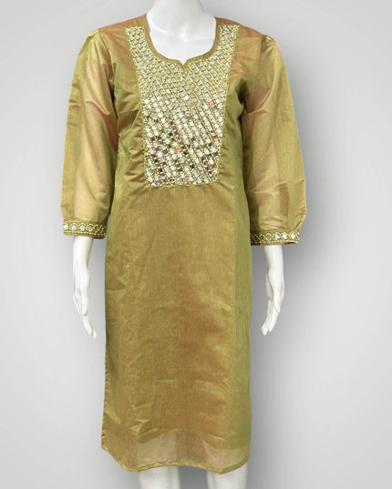 Chanderi silk real mirror work kurti - Kurti Connection USA