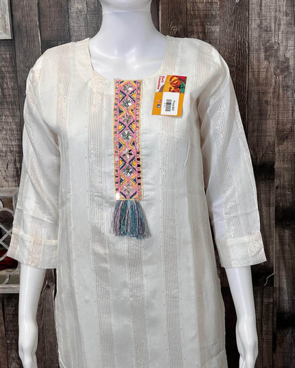Chanderi silk white kurti - Kurti Connection USA
