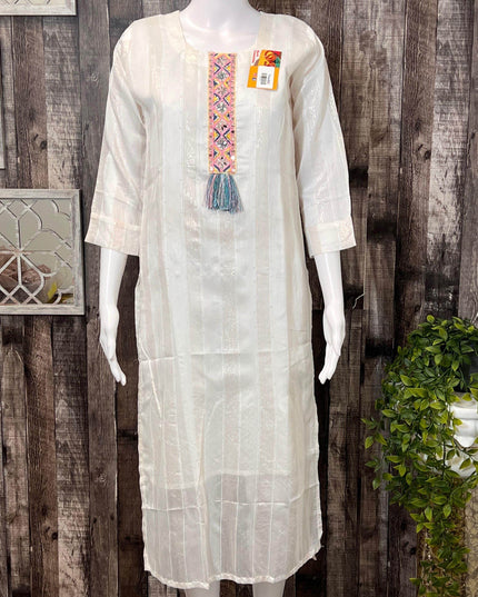 Chanderi silk white kurti - Kurti Connection USA
