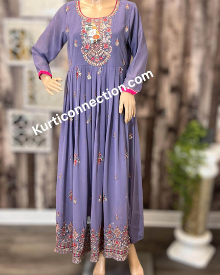 Violet color georgette kurti, light purple kurti - Kurti Connection USA