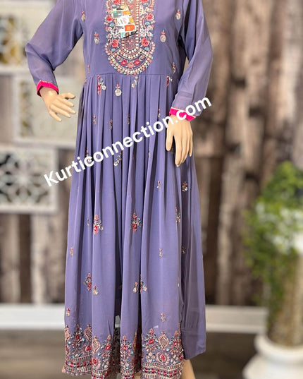Violet color georgette kurti, light purple kurti - Kurti Connection USA