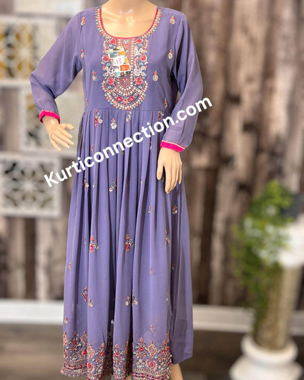 Violet color georgette kurti, light purple kurti - Kurti Connection USA