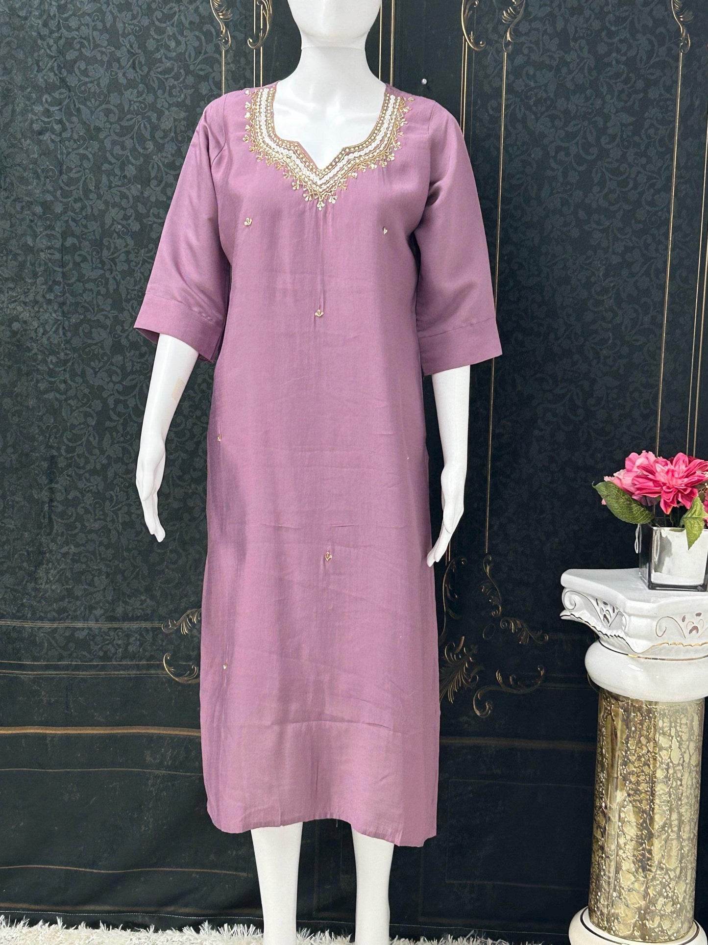 Silk kurti with pearl work - Kurti Connection USA