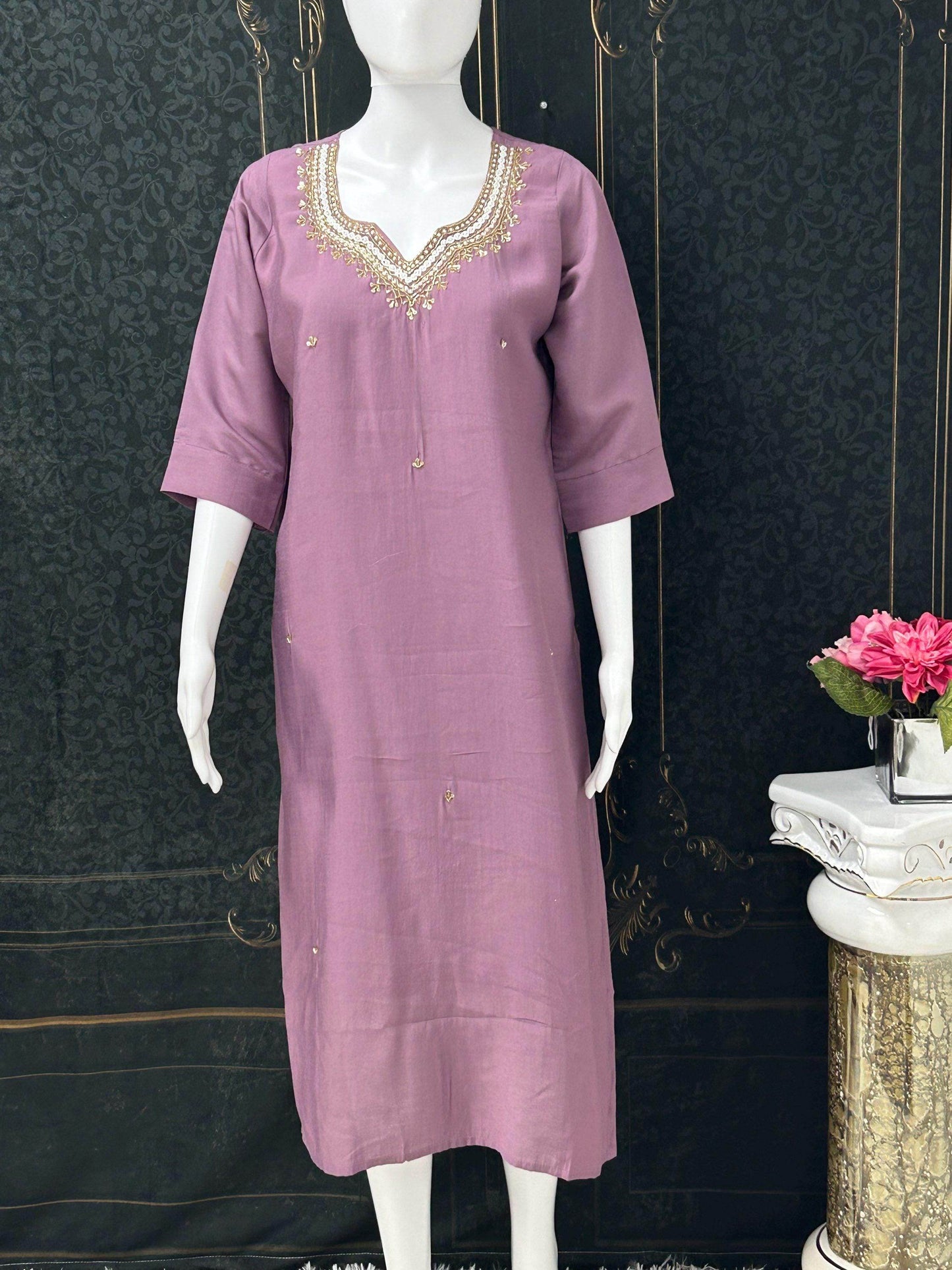 Silk kurti with pearl work - Kurti Connection USA