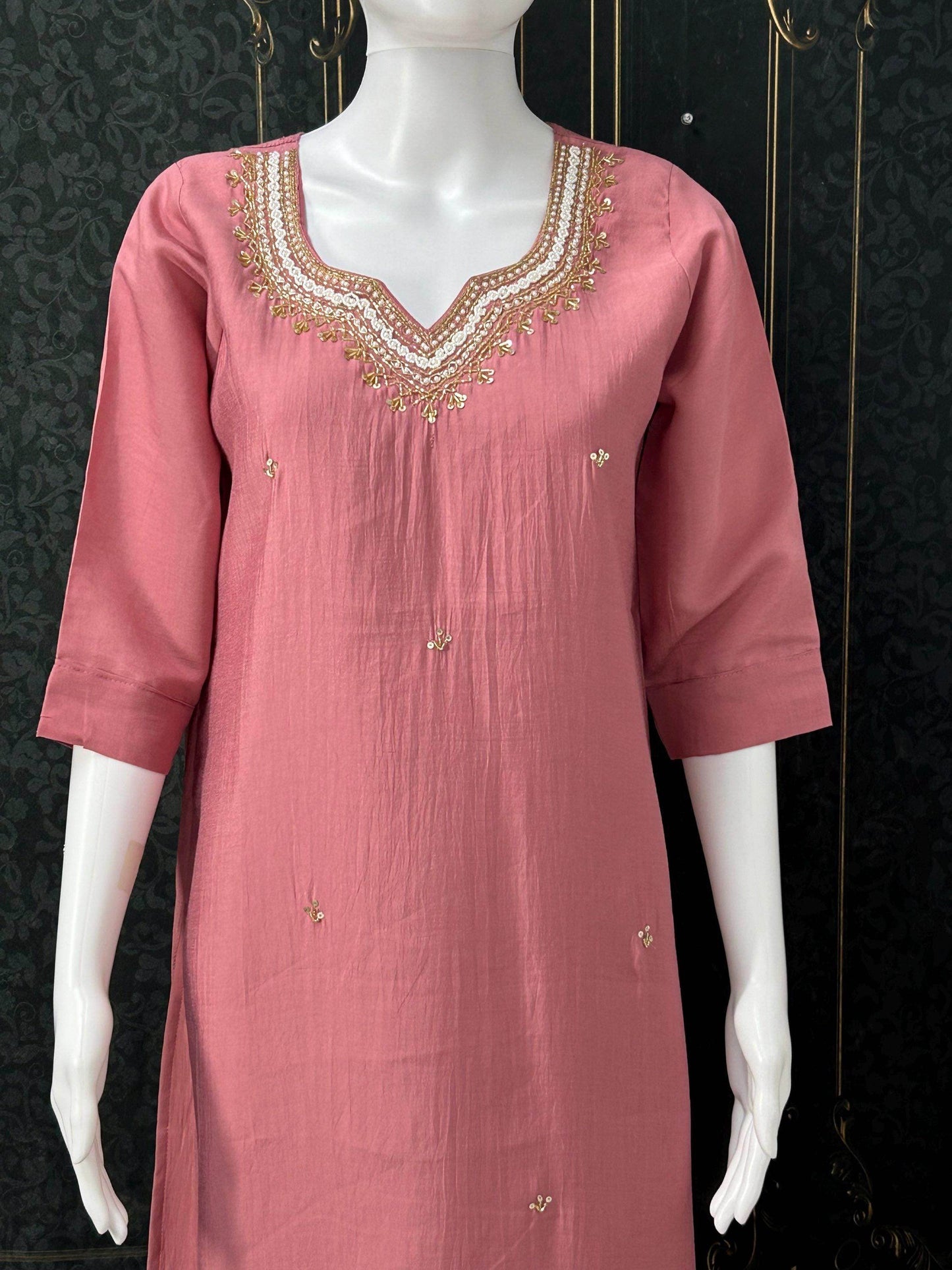 Silk kurti with pearl work - Kurti Connection USA