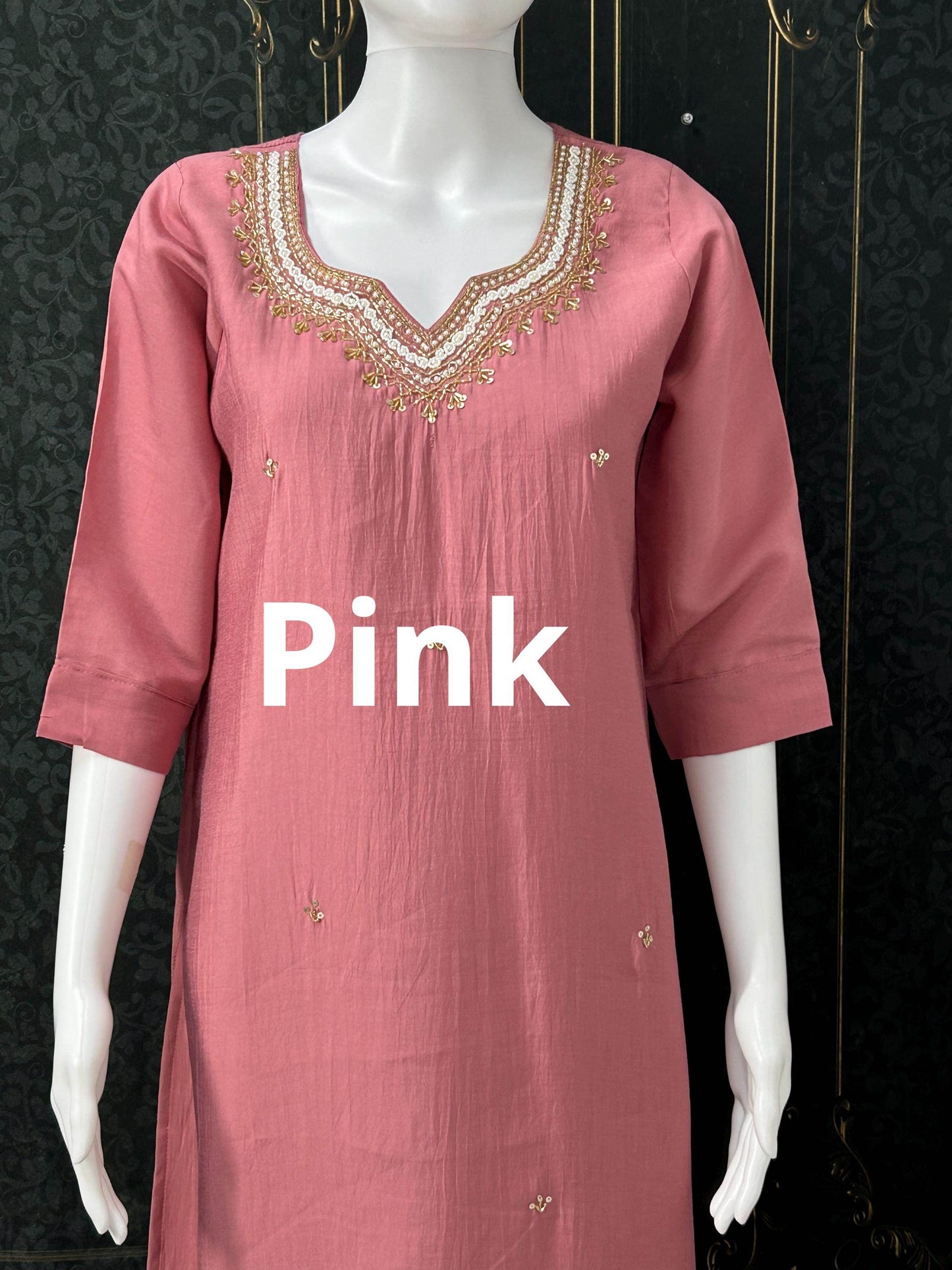 Silk kurti with pearl work - Kurti Connection USA