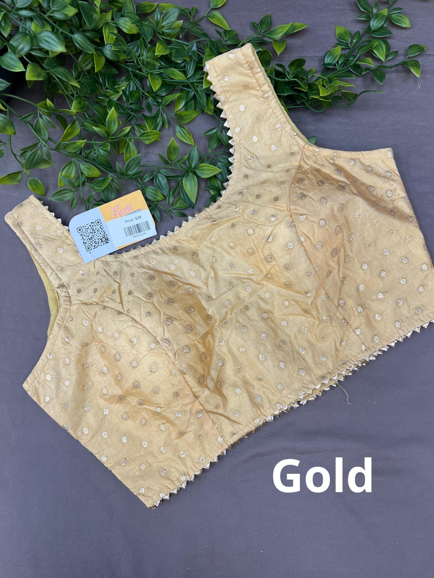 Silk cotton blouse with gold butti | Sleeves available