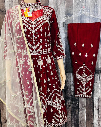 Designer Velvet long kurti with pant - Kurti Connection USA