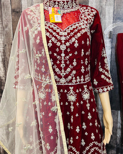 Designer Velvet long kurti with pant - Kurti Connection USA