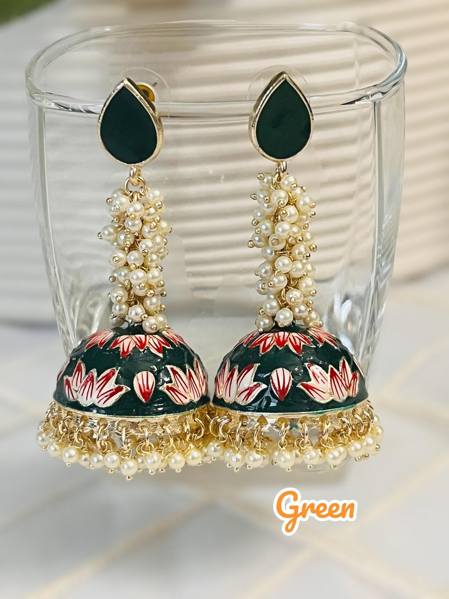 Meenakari jhumki, long jhumki