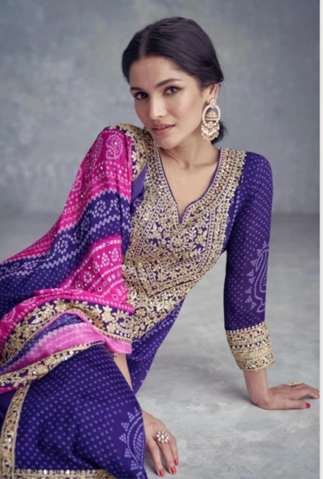 Takshvi | Chinon silk party wear suits