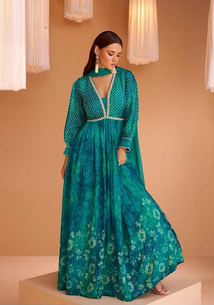 Party wear long gown | teal blue