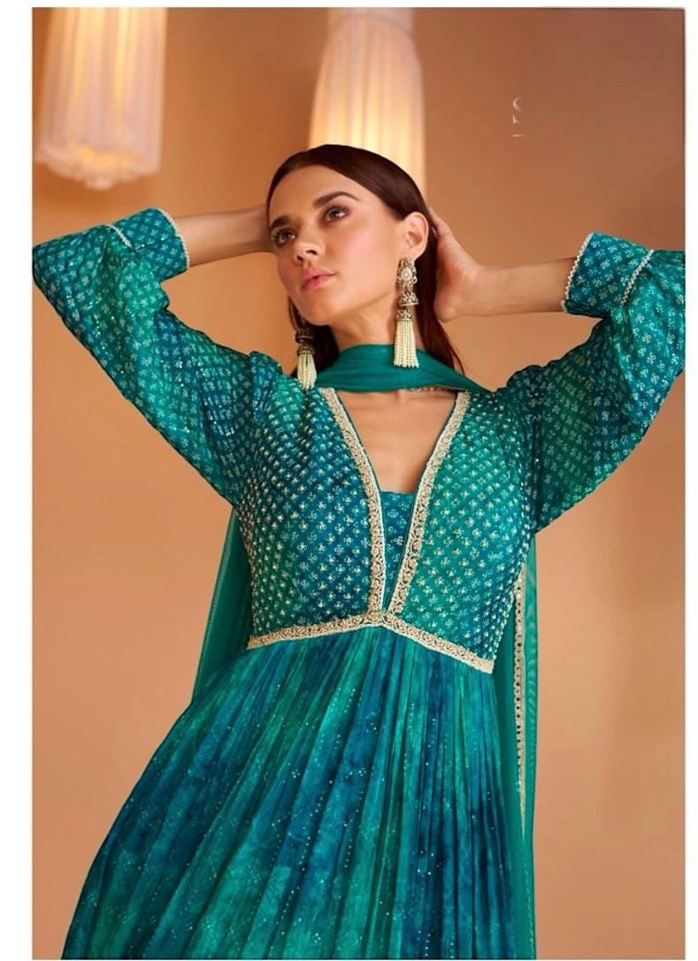 Party wear long gown | teal blue