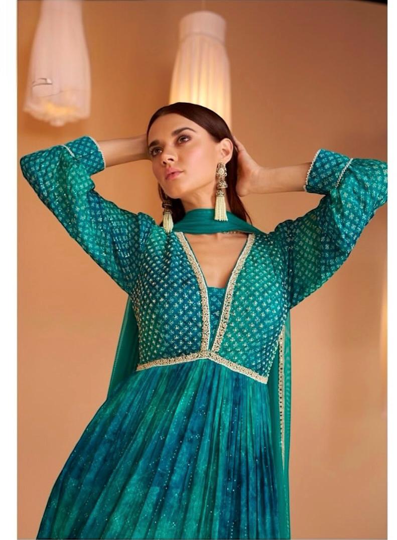Party wear long gown | teal blue