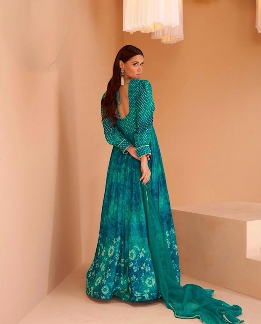 Party wear long gown | teal blue