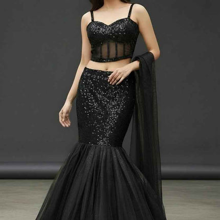 Black shimmer lehenga with corset blouse