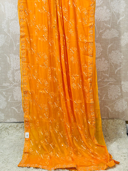 Chiffon saree with mirror work