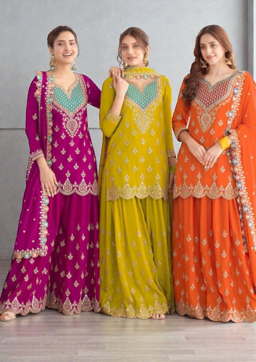Chiffon sharara suits by Kurti Connection USA