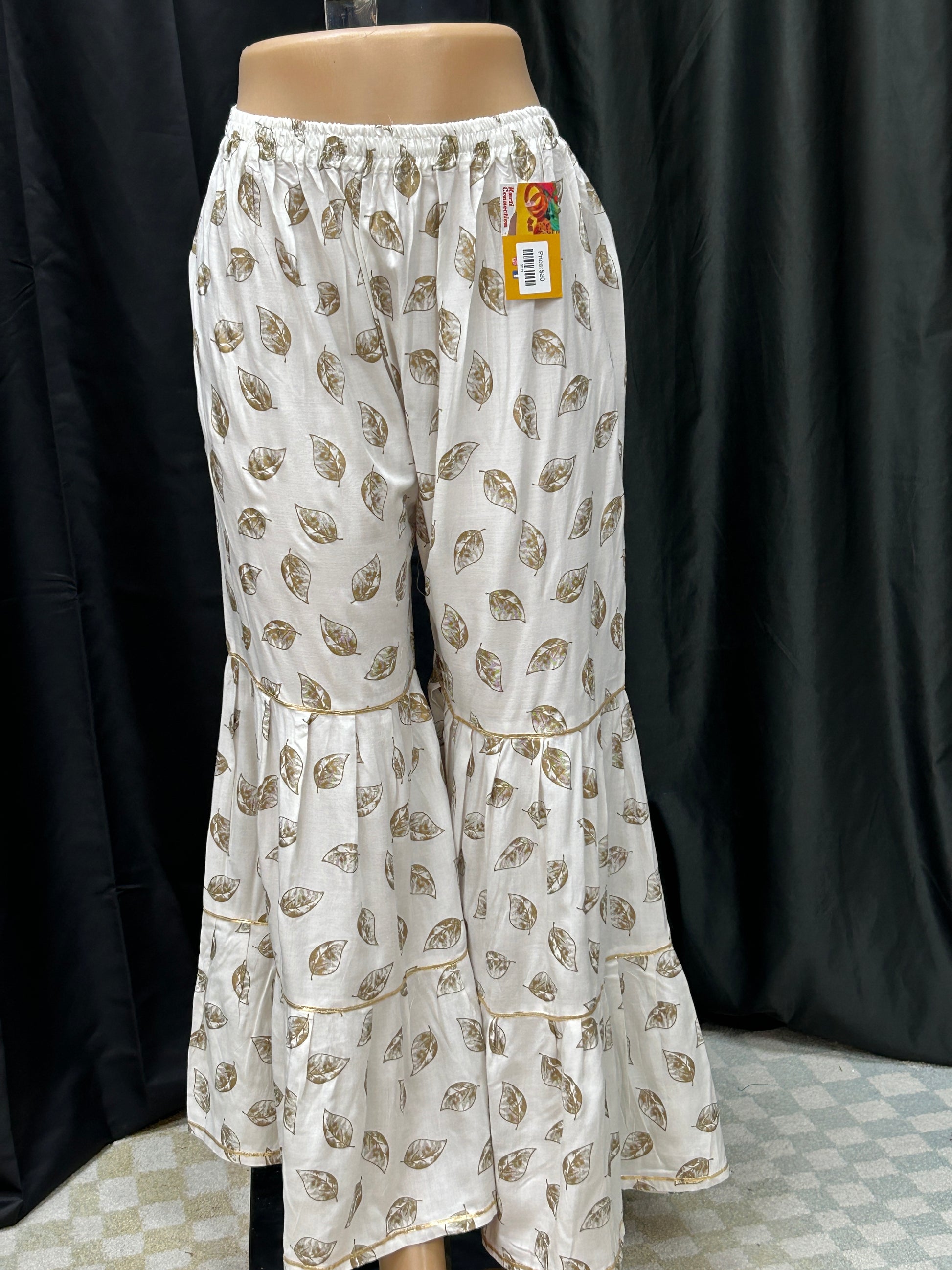 Cotton white pant with gold print by Kurti Connection USA