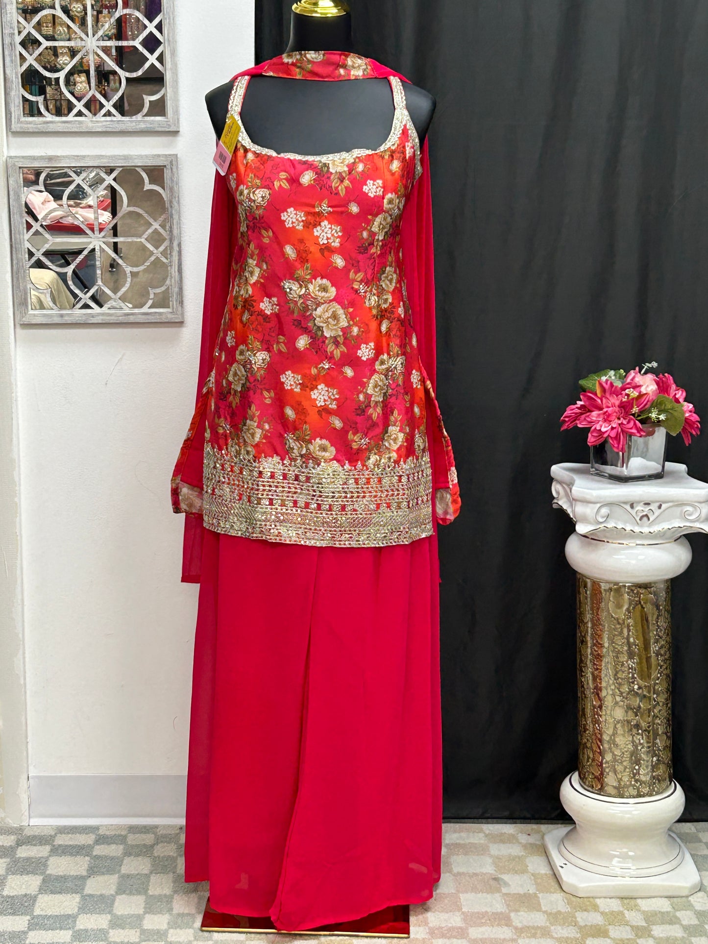 Chinon silk sharara suit