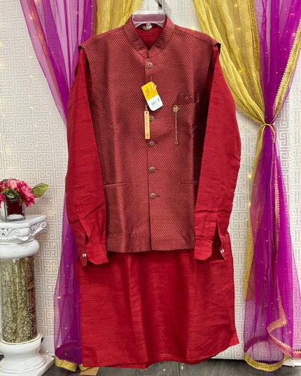 Dark maroon kurta pajama with jacket