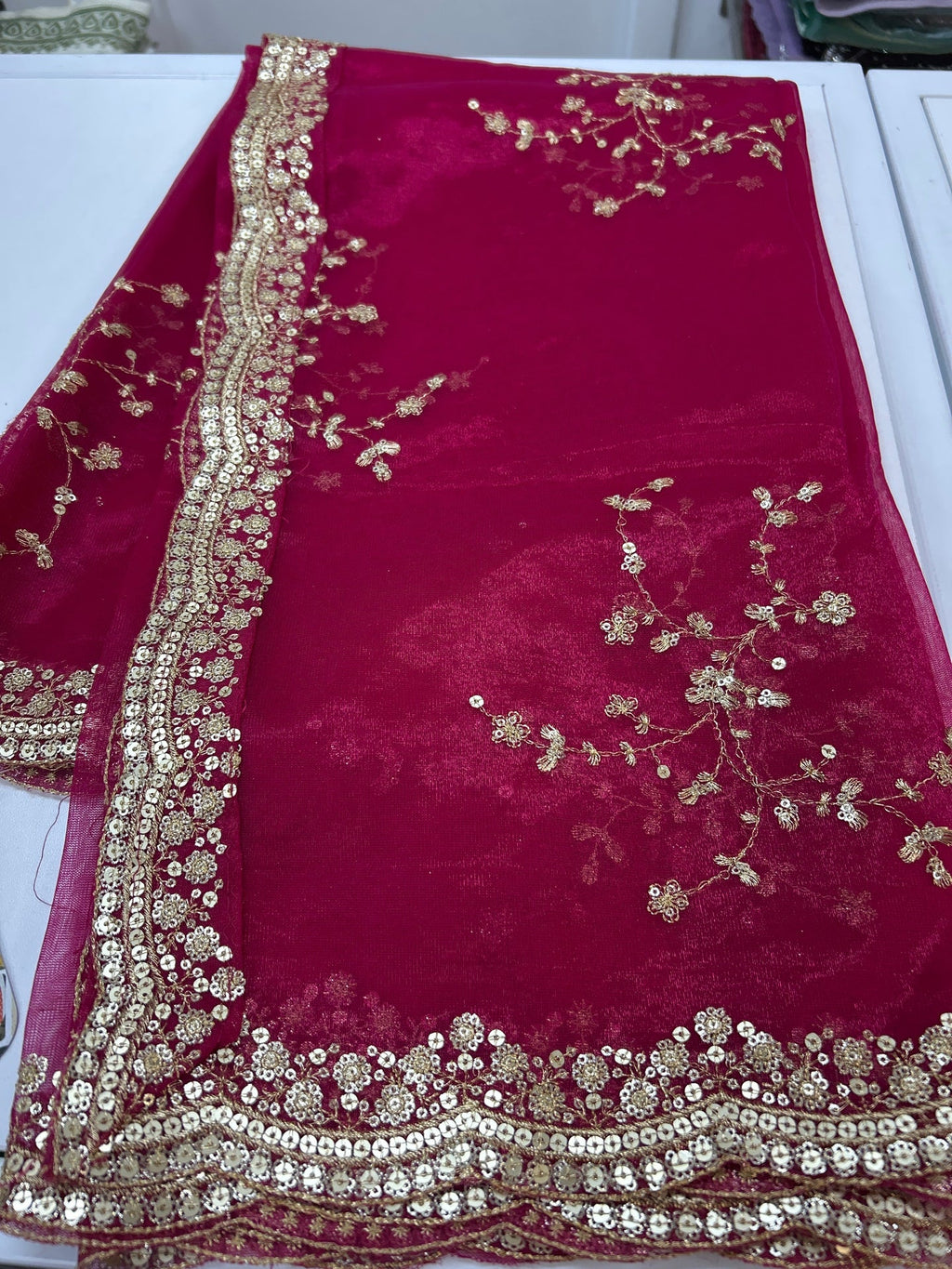 Tissue silk dupatta with sequin work by Kurti Connection USA