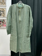 Light green kurta pajama set for men by Kurti Connection USA