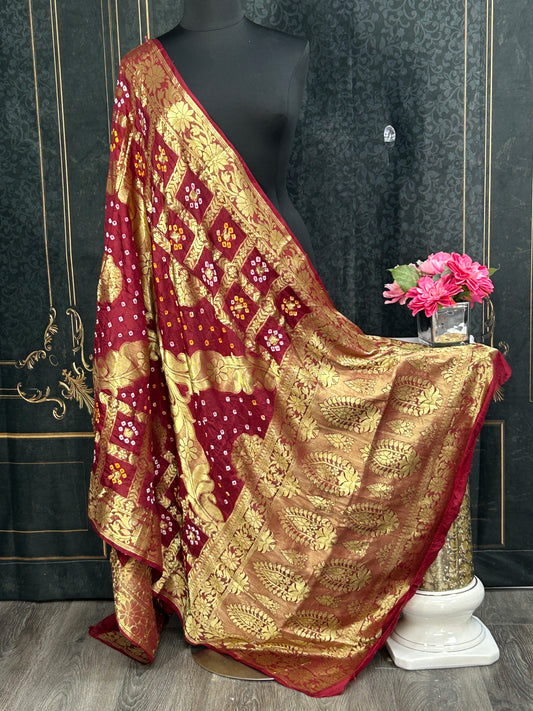Maroon Bandhani dupatta: gharchola