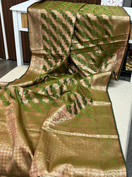 Mehandi green banarasi silk saree