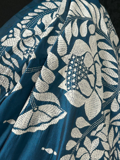 Kantha silk saree : fall pico done