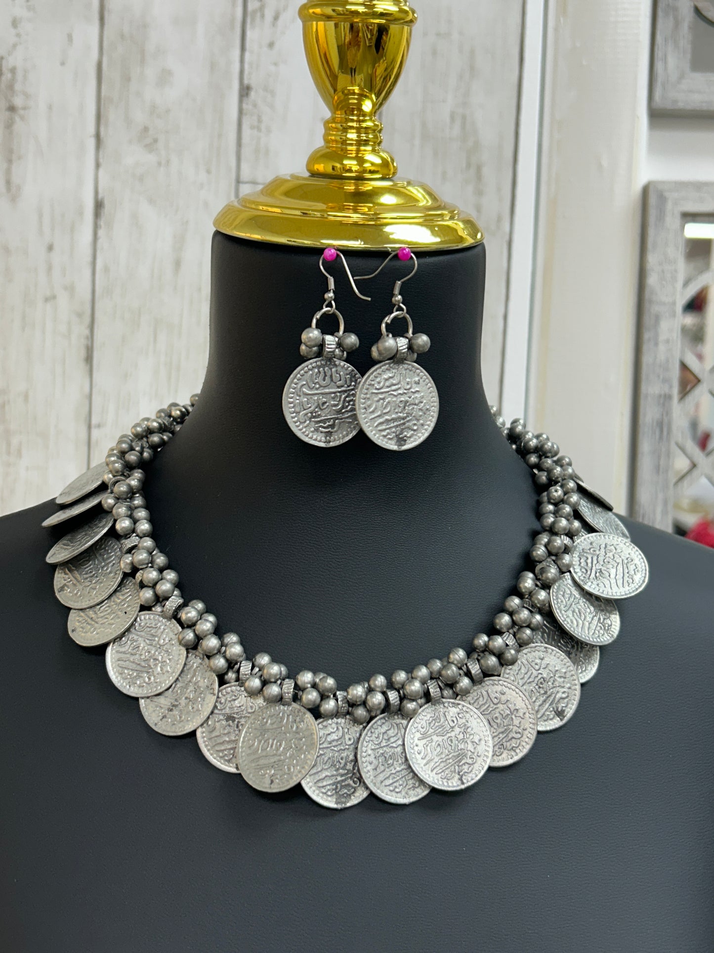 Oxidized silver necklace set