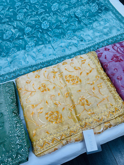 Chiffon silk saree with sequin Chikankari