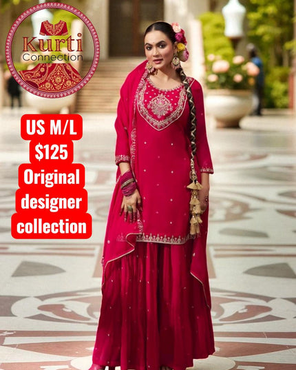 Manjari: Dark pink sharara set