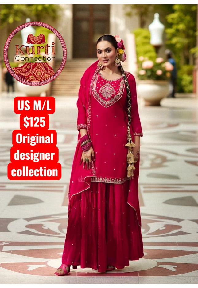 Manjari: Dark pink sharara set