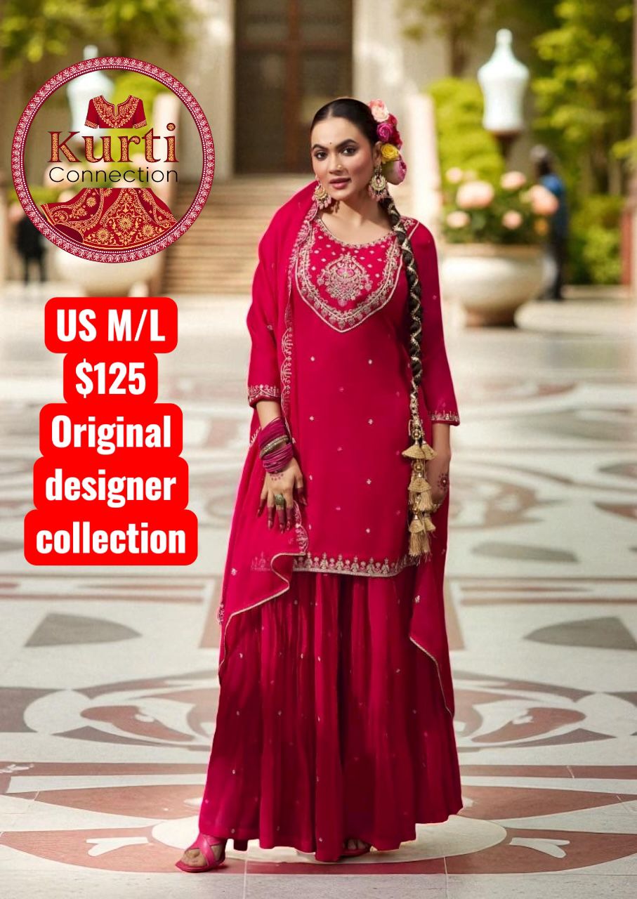 Manjari: Dark pink sharara set by Kurti Connection USA