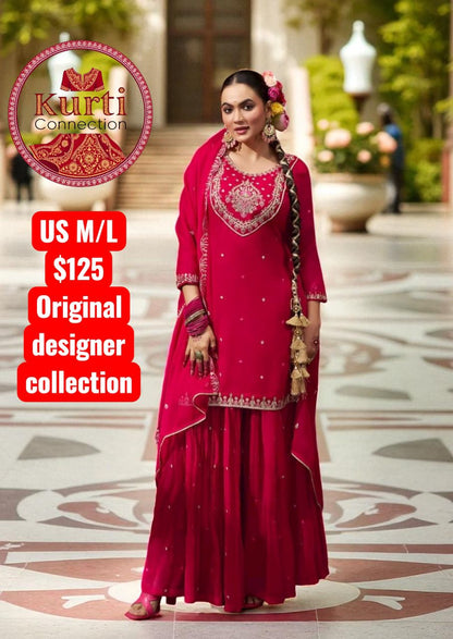 Manjari: Dark pink sharara set by Kurti Connection USA