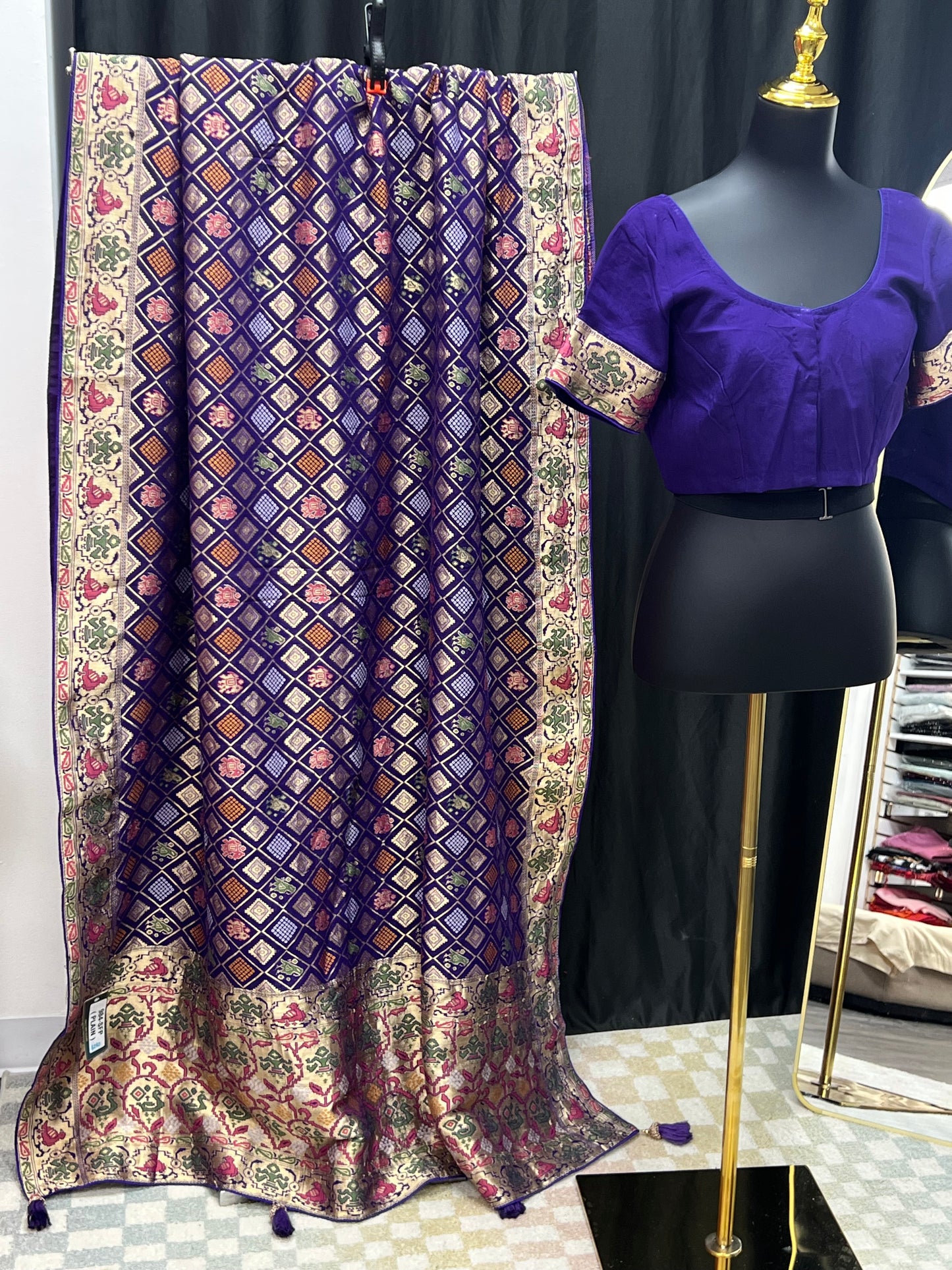 Patola bandhani saree with ready to wear blouse by Kurti Connection USA