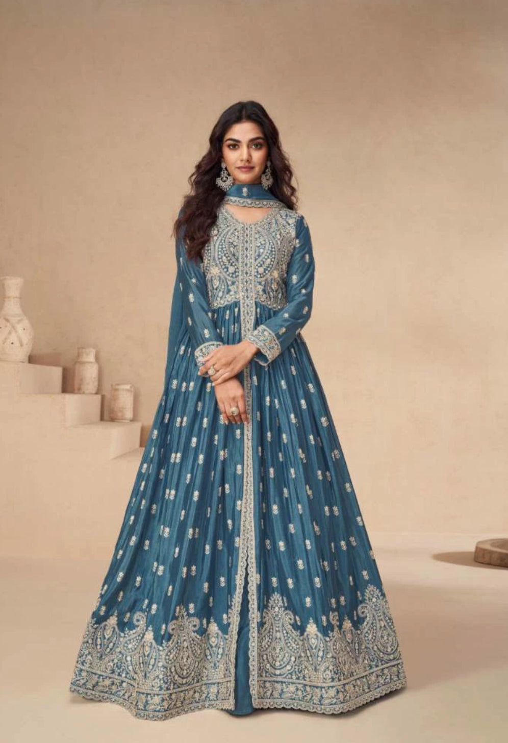 Ruhi : Chinnon silk gown with skirt