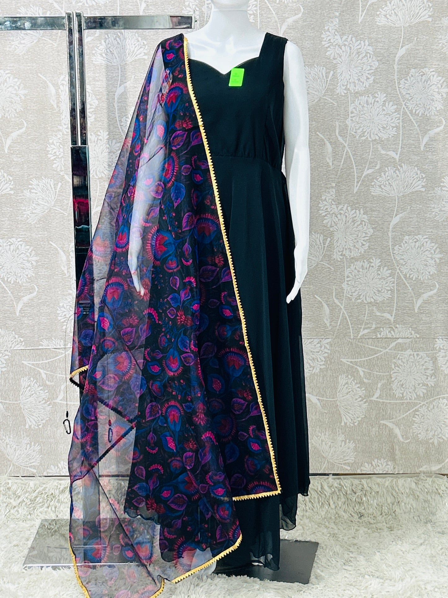 Black georgette kurti with organza dupatta