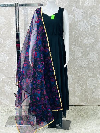Black georgette kurti with organza dupatta