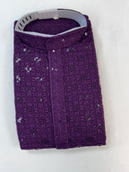 Sequin kurta pajama set for men : Wine color