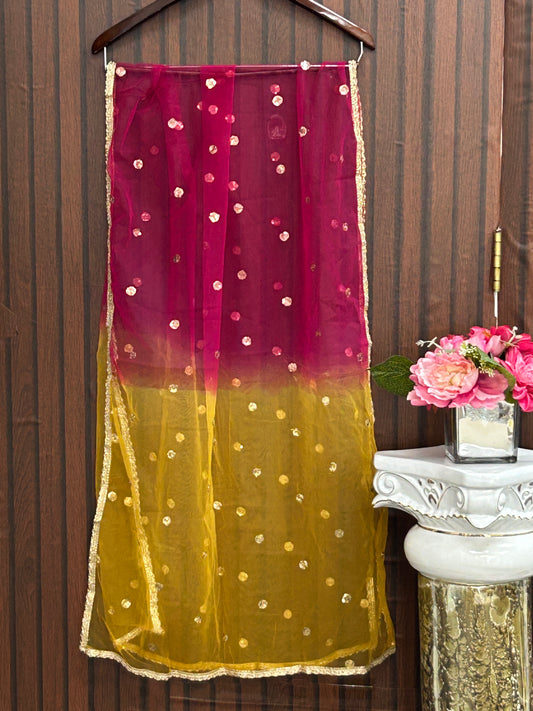 Net dupatta : pink yellow