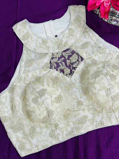 Off white / light gold : Halter neck embroidered blouse