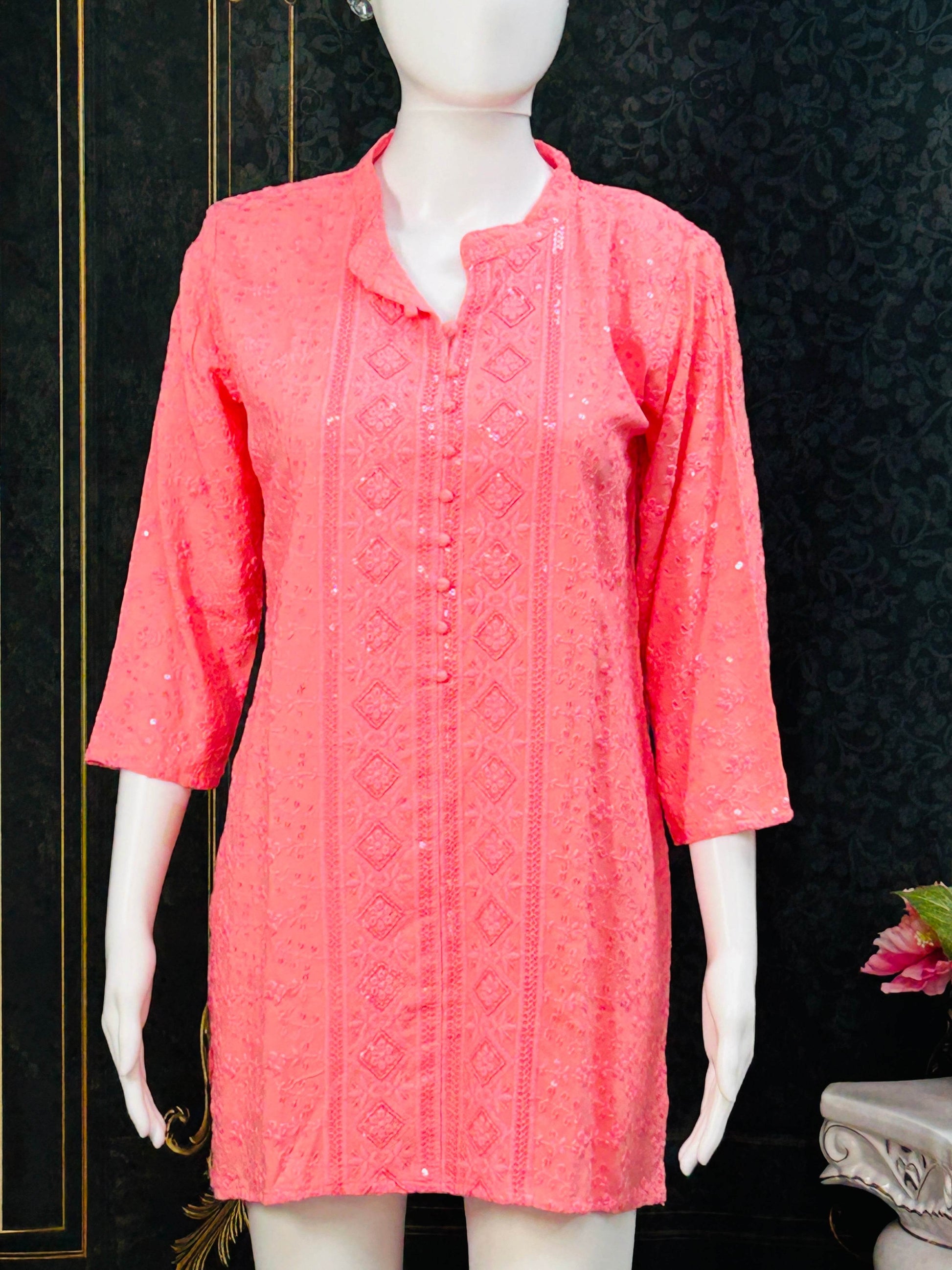 Chikankari short kurti - Kurti Connection USA