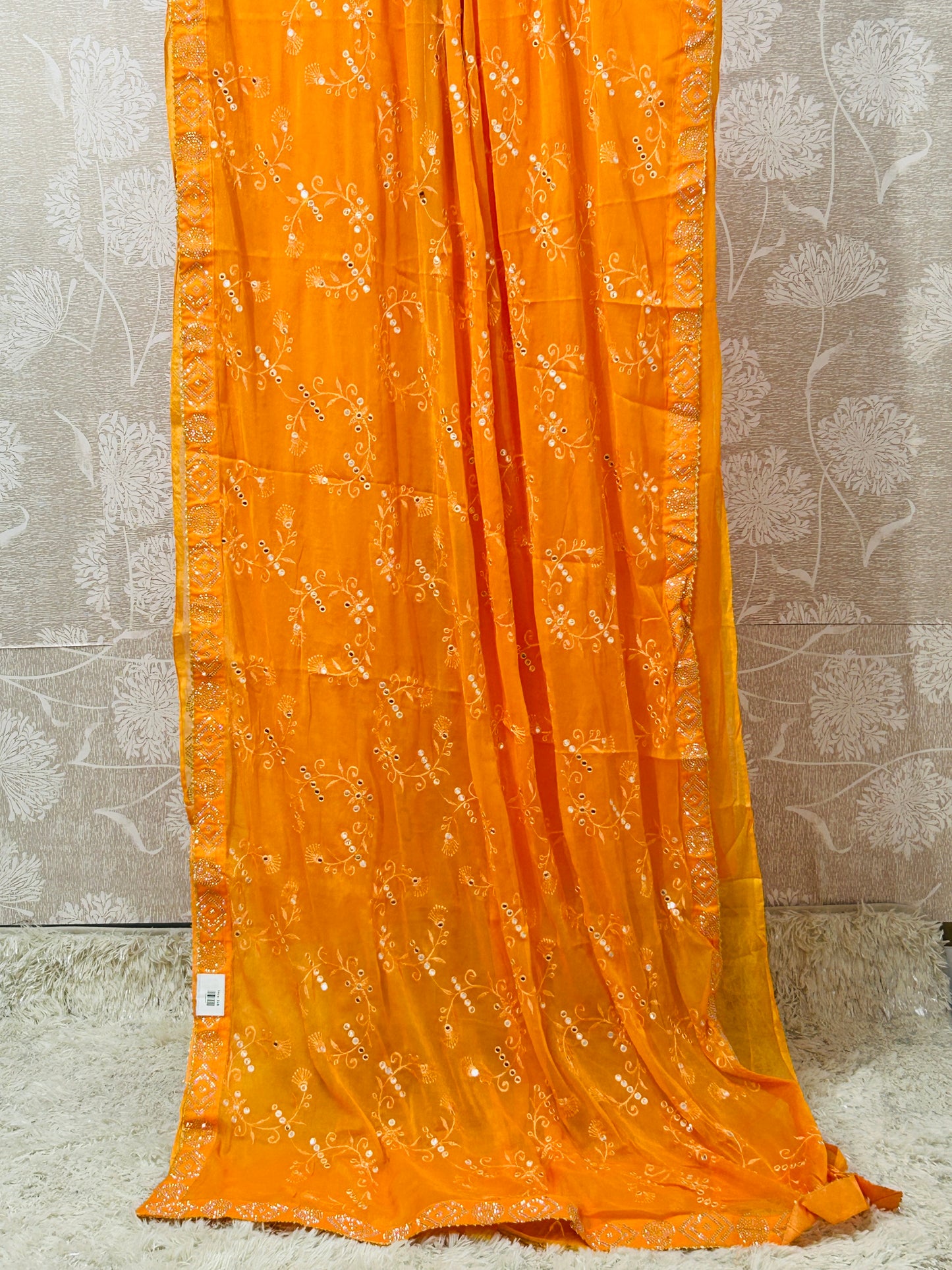 Chiffon saree with mirror work