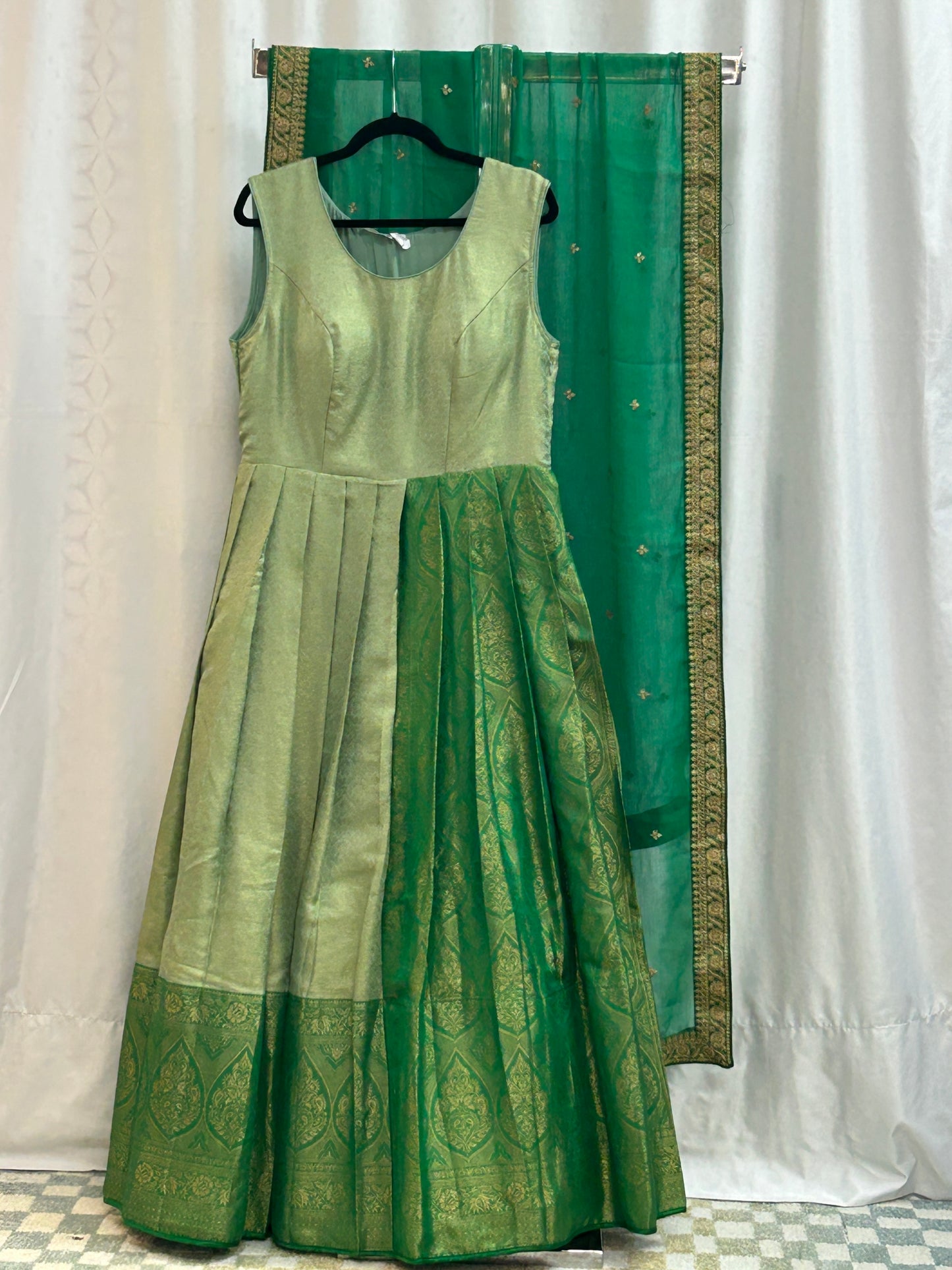 Silk long gown with dupatta