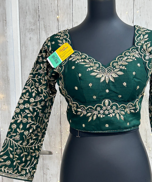 Madhubala blouse : full sleeves/ dark green