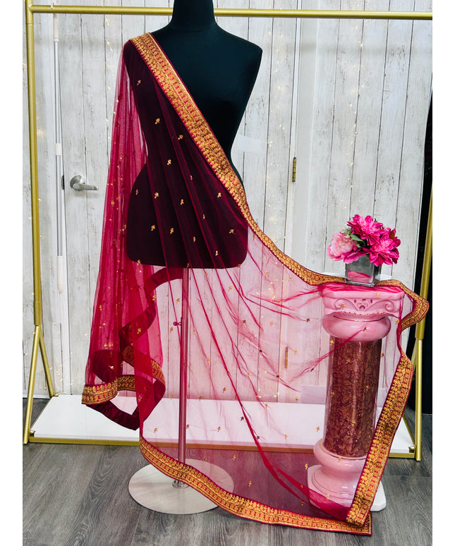 Maroon dupatta with gold border
