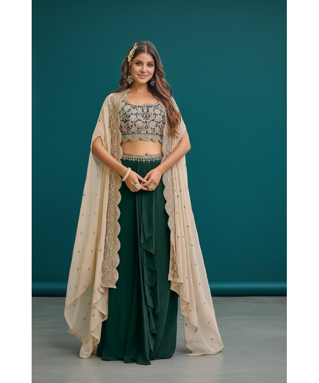 Lehenga saree with cape (green)