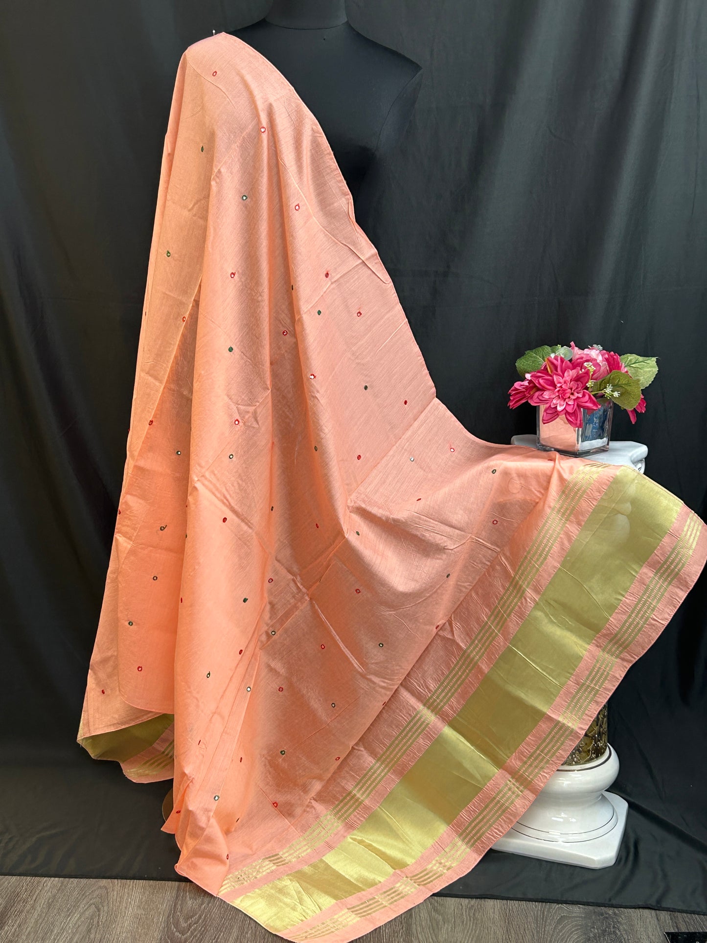 Cotton silk dupatta with small mirrors